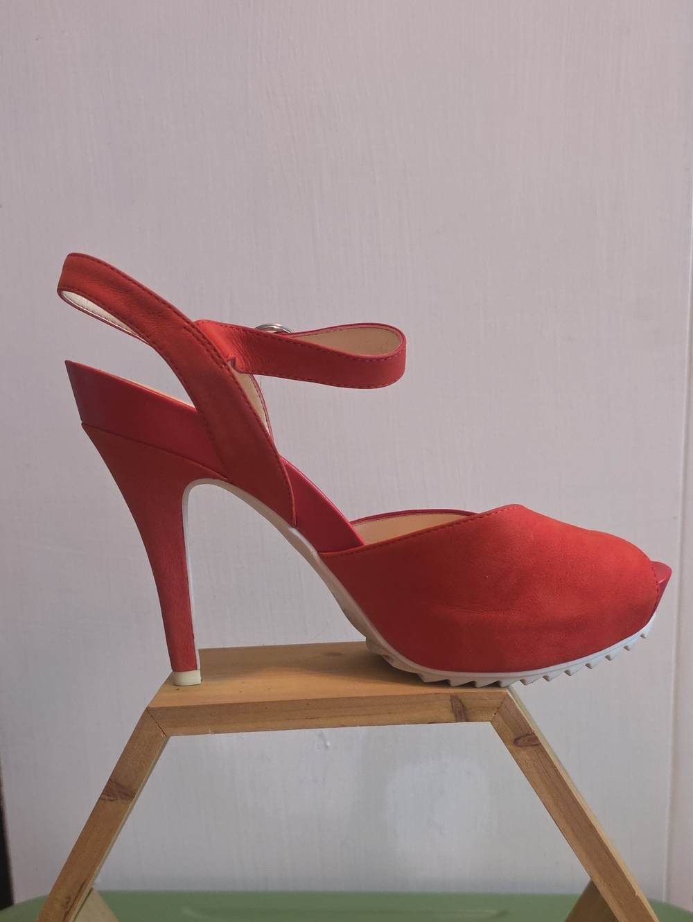 Nine West Red Peep-Toe Slingback Heels with Ankle Strap